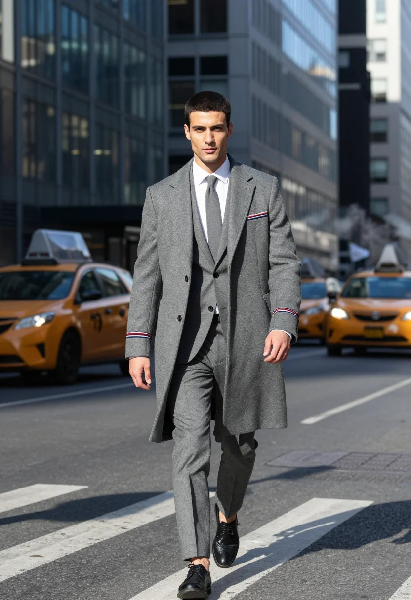 AI thom browne sample — portrait of a man, three-quarter-length portrait of a Wester