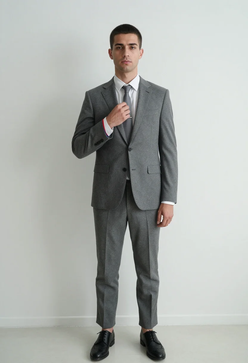 AI thom browne sample — portrait of a man, chest-up portrait of a Western-European m