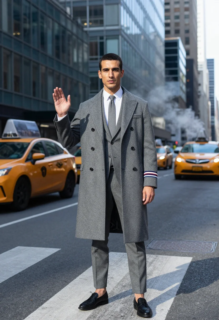 AI thom browne sample — portrait of a man, chest-up portrait of a Western-European m