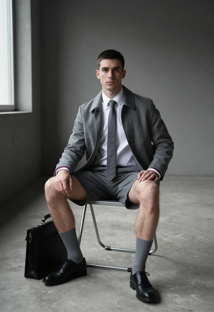 AI thom browne sample — portrait of a man, full-length portrait of a Western-Europea