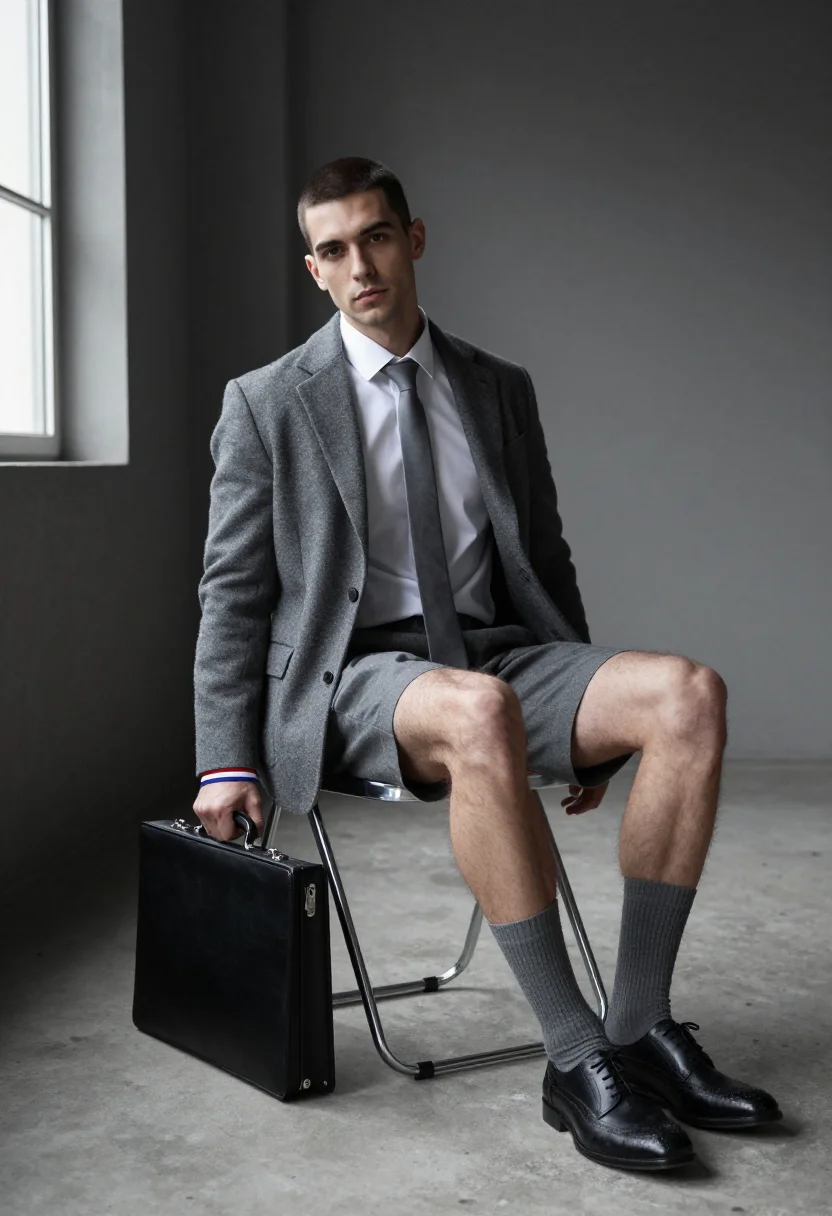 AI thom browne sample — portrait of a man, half-length portrait of a Western-Europea