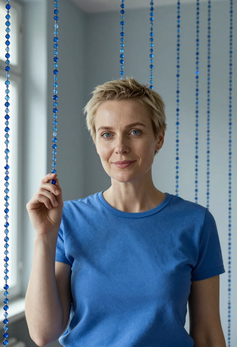 AI three colours blue paris swimming pool blue sample — portrait of a woman, a Polish woman in her late thirties wit