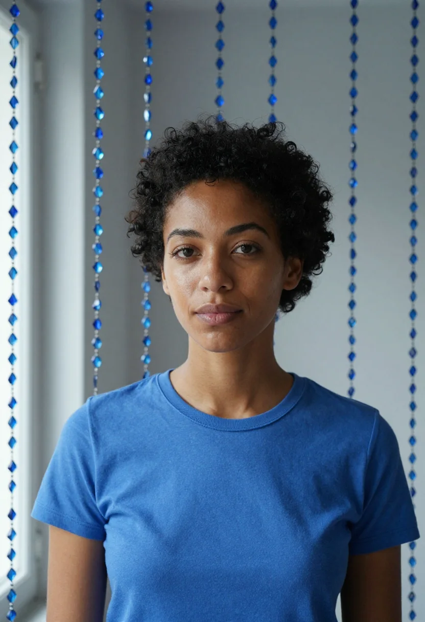 AI three colours blue paris swimming pool blue sample — portrait of a woman, a French woman of Algerian descent in h