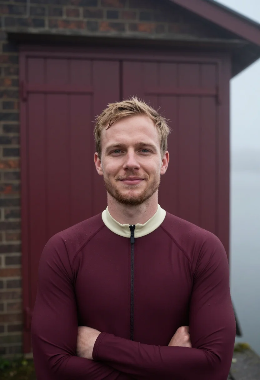 AI tideway rowing bordeaux sample — portrait of a man, framed chest-up from the crown to the bre