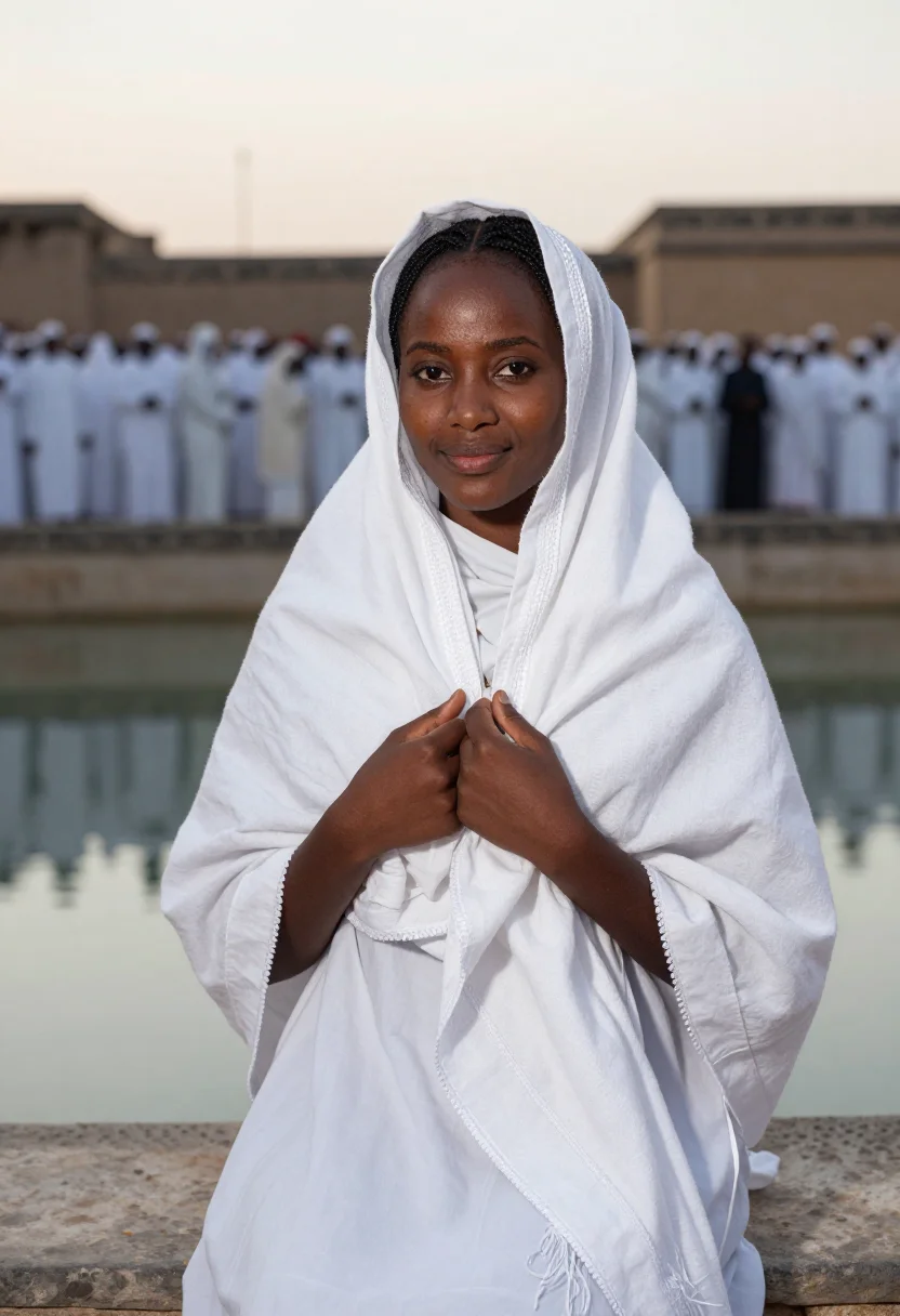 AI timkat gondar white shamma sample — portrait of a woman, framed chest-up with the crop at the ri