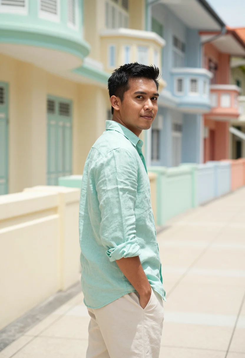 AI tiong bahru pastel sample — portrait of a man, framed half-length from the head to the h