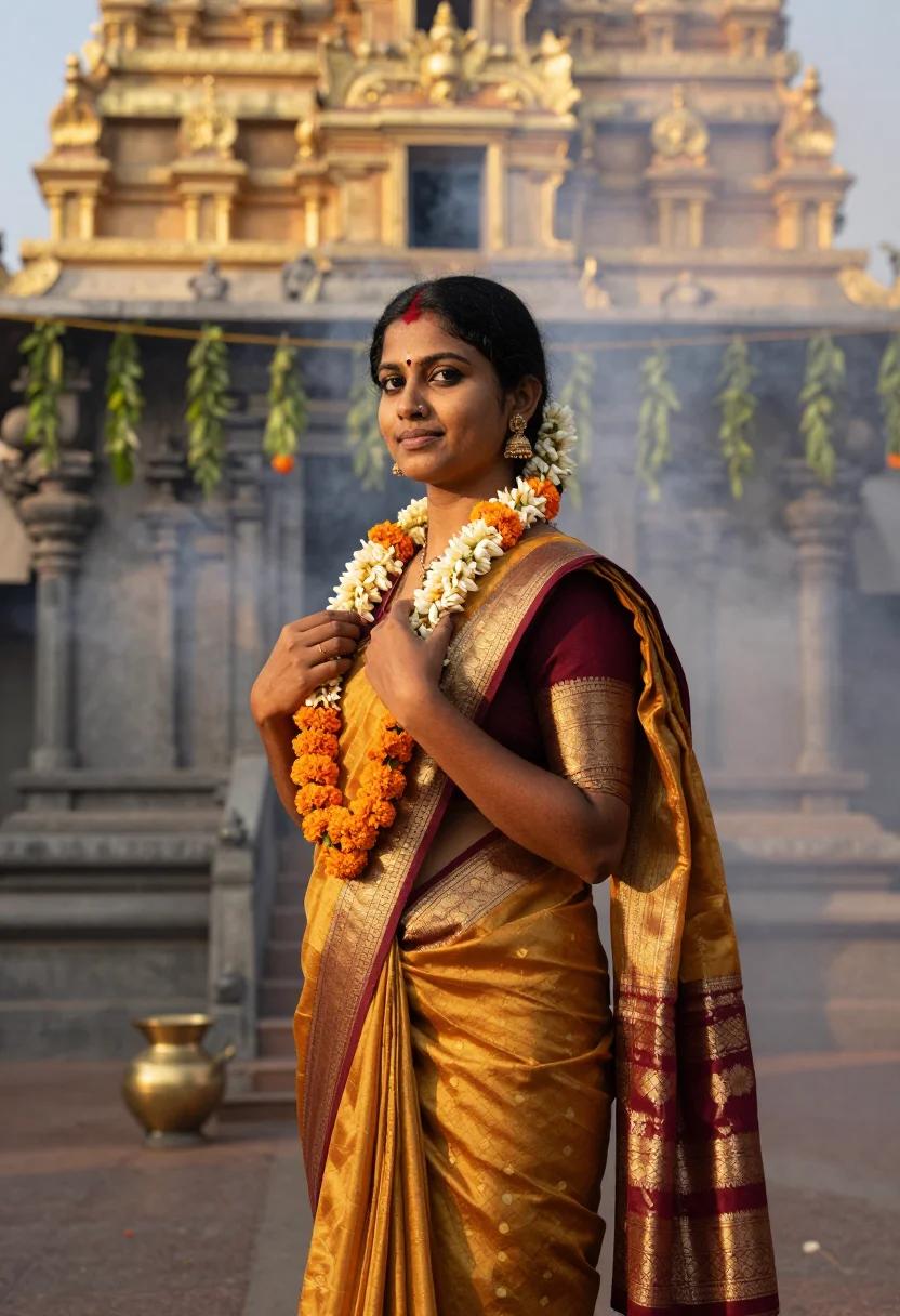 AI tirupati sample — portrait of a woman, chest-up portrait of a South Indian wom