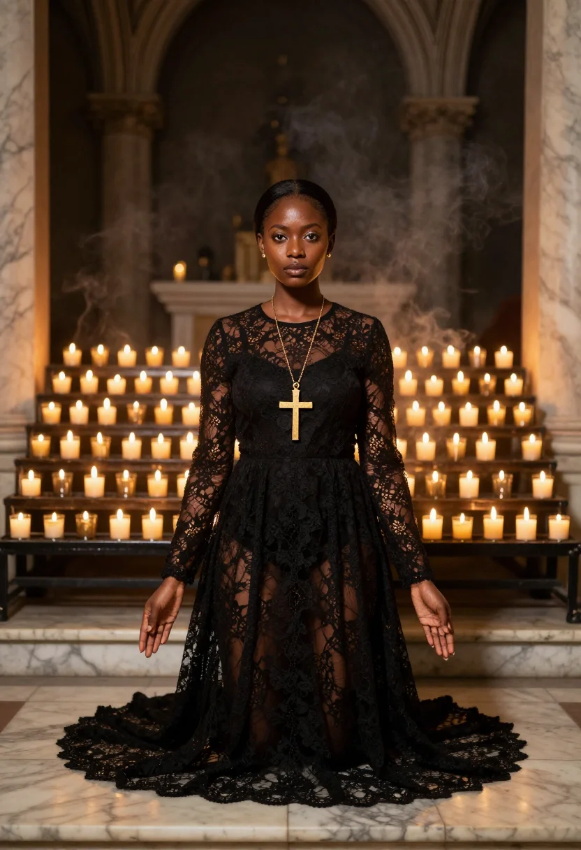 AI tisci givenchy sample — portrait of a woman, full-length frontal view of a Black Bri