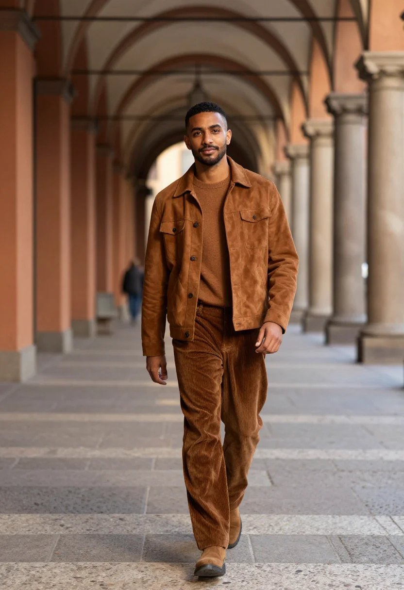 AI tobacco cords october sample — portrait of a man, in his early thirties, with deep brown sk