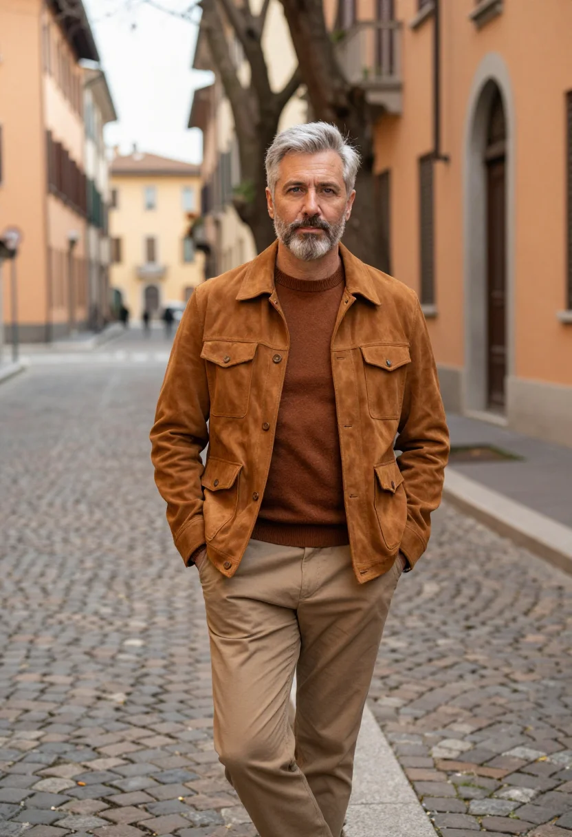 AI tods brera gommino driving shoe cognac suede men sample — portrait of a man, an Italian man in his early fifties with