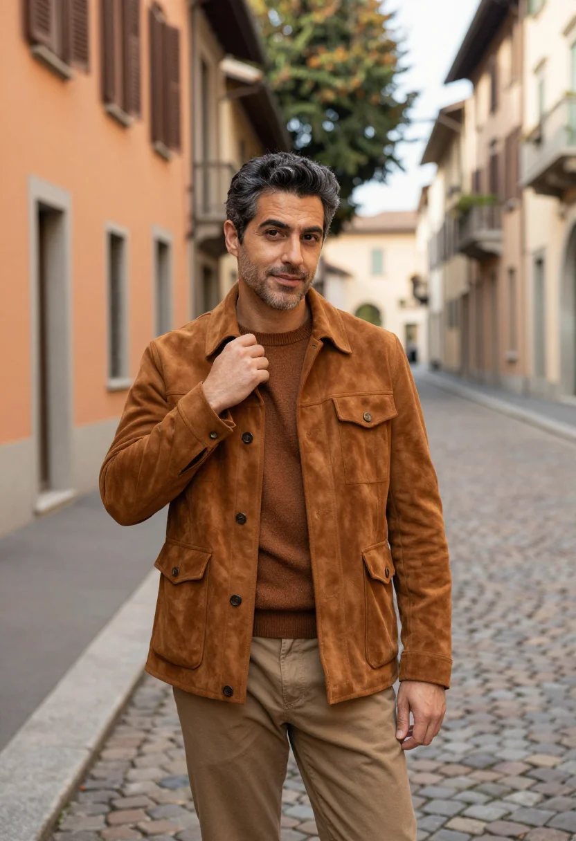 AI tods brera gommino driving shoe cognac suede men sample — portrait of a man, a Spanish man in his late thirties with g