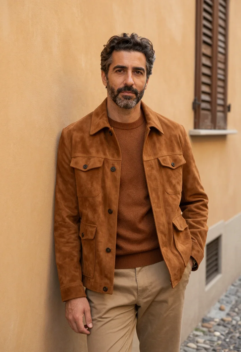 AI tods brera gommino driving shoe cognac suede men sample — portrait of a man, an Italian man in his mid-forties with wa
