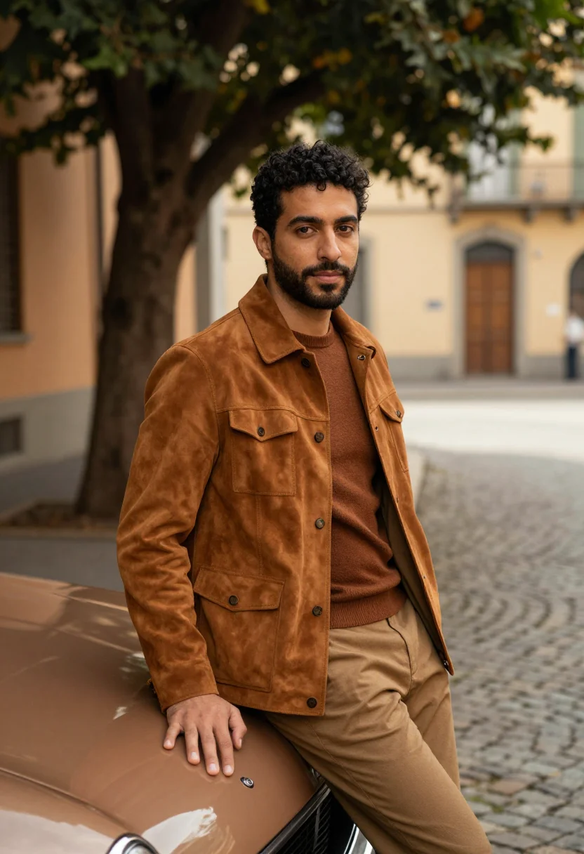 AI tods brera gommino driving shoe cognac suede men sample — portrait of a man, an Italian man of Moroccan descent in his