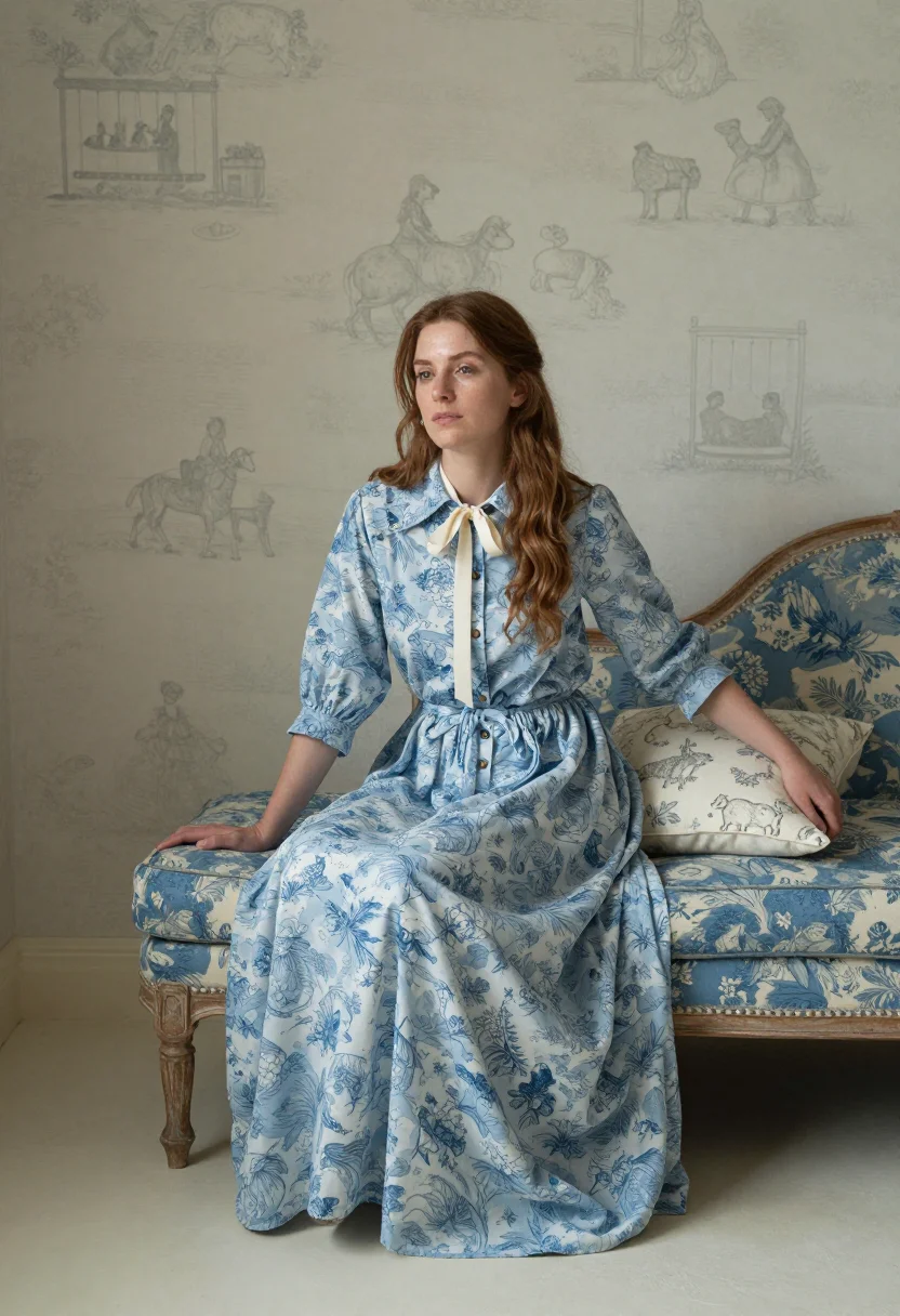 AI toile de jouy sample — portrait of a woman, full-length portrait of a French woman