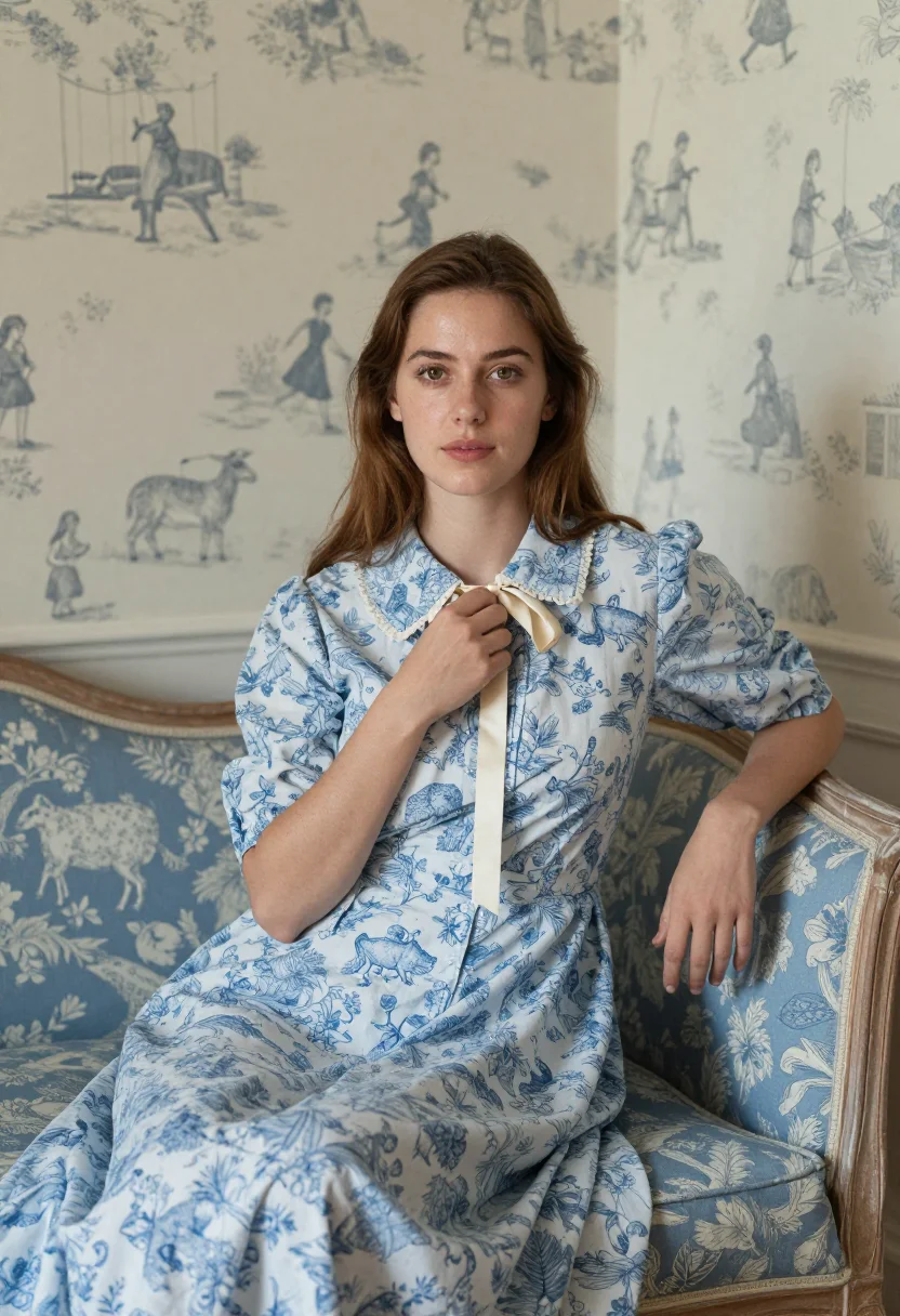 AI toile de jouy sample — portrait of a woman, half-length portrait of a French woman