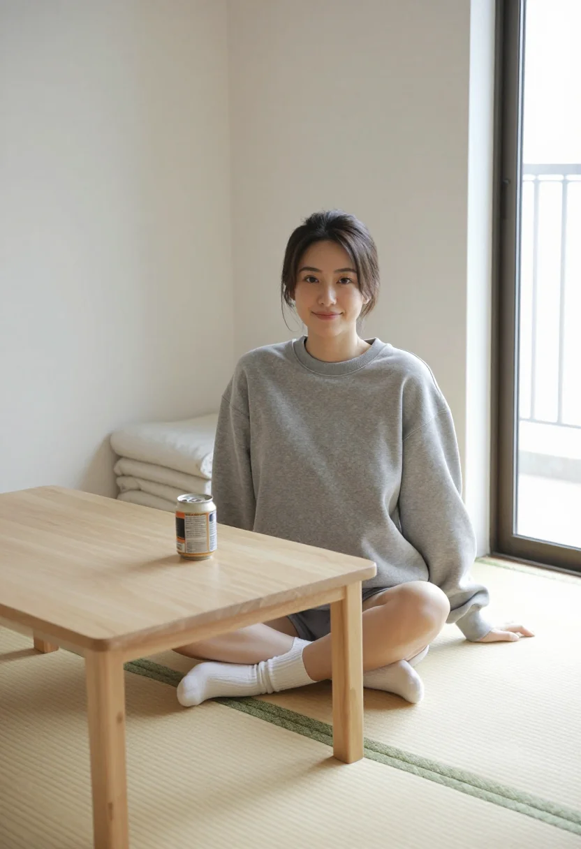 AI tokyo apartment sample — portrait of a woman, full-length photograph of an East-Asian