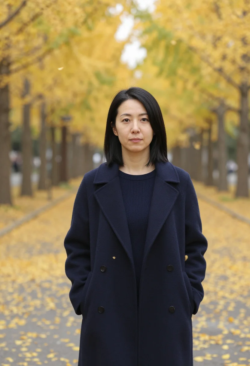 AI tokyo gaien executive ginkgo sample — portrait of a woman, framed head and shoulders, tighter, the