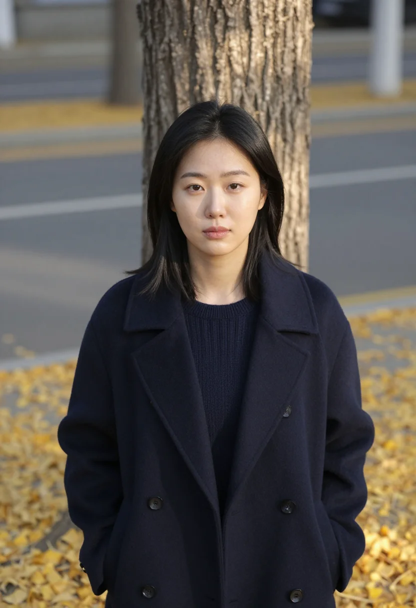 AI tokyo gaien executive ginkgo sample — portrait of a woman, framed head and shoulders, tighter, the