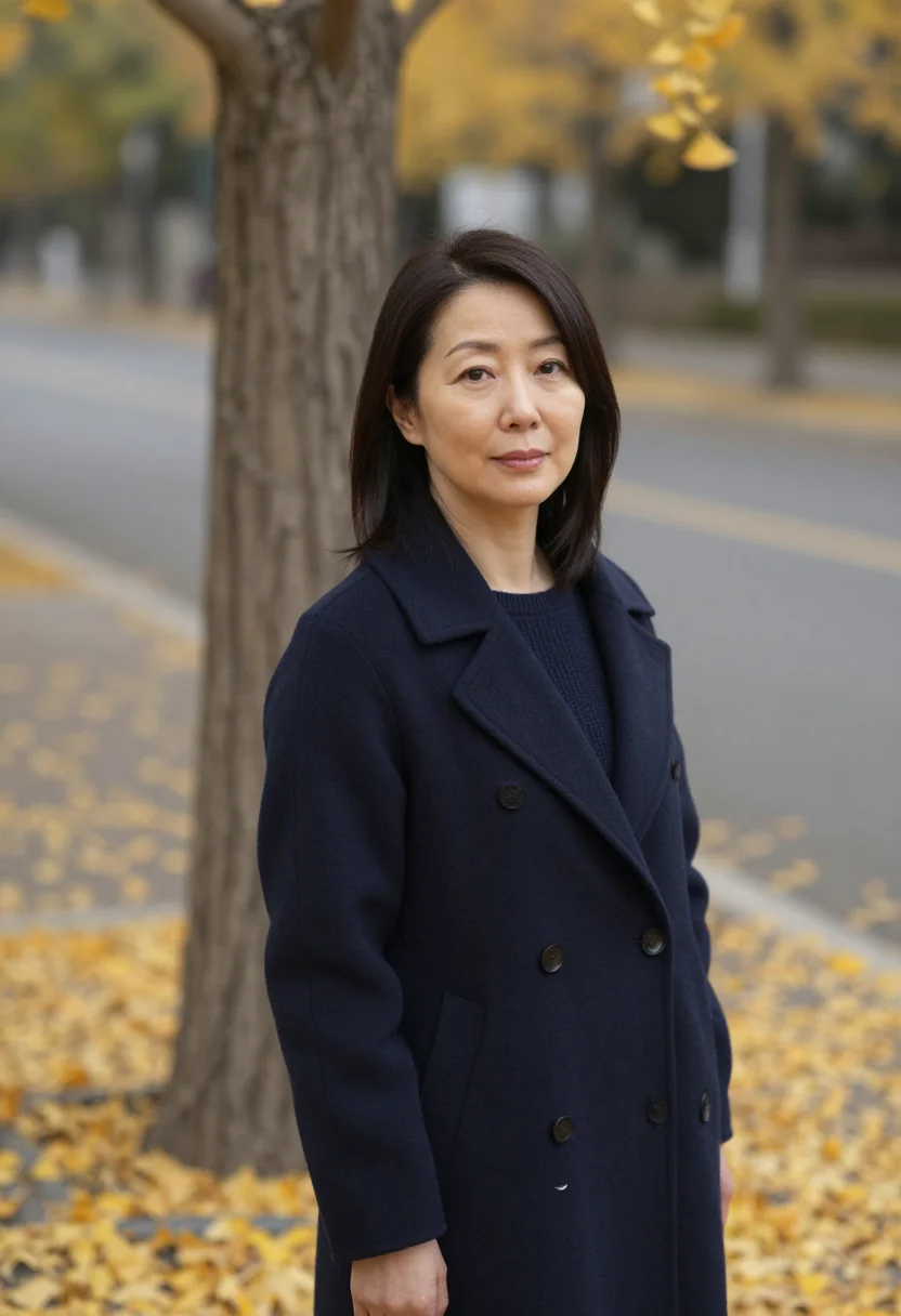 AI tokyo gaien executive ginkgo sample — portrait of a woman, framed chest-up from the ribs with the