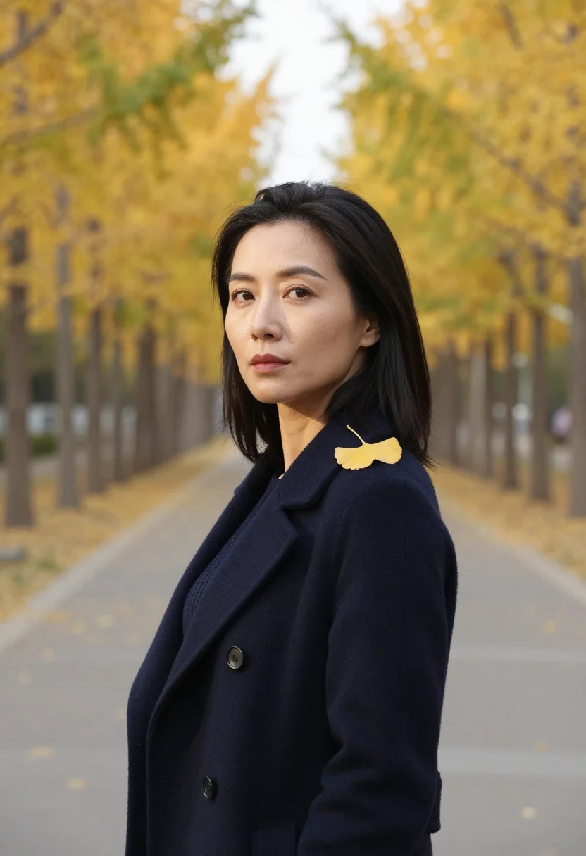 AI tokyo gaien executive ginkgo sample — portrait of a woman, framed head and shoulders, tighter, the