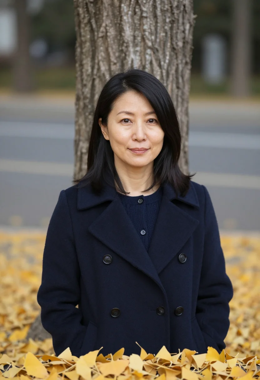 AI tokyo gaien executive ginkgo sample — portrait of a woman, framed as a tight headshot from the cro