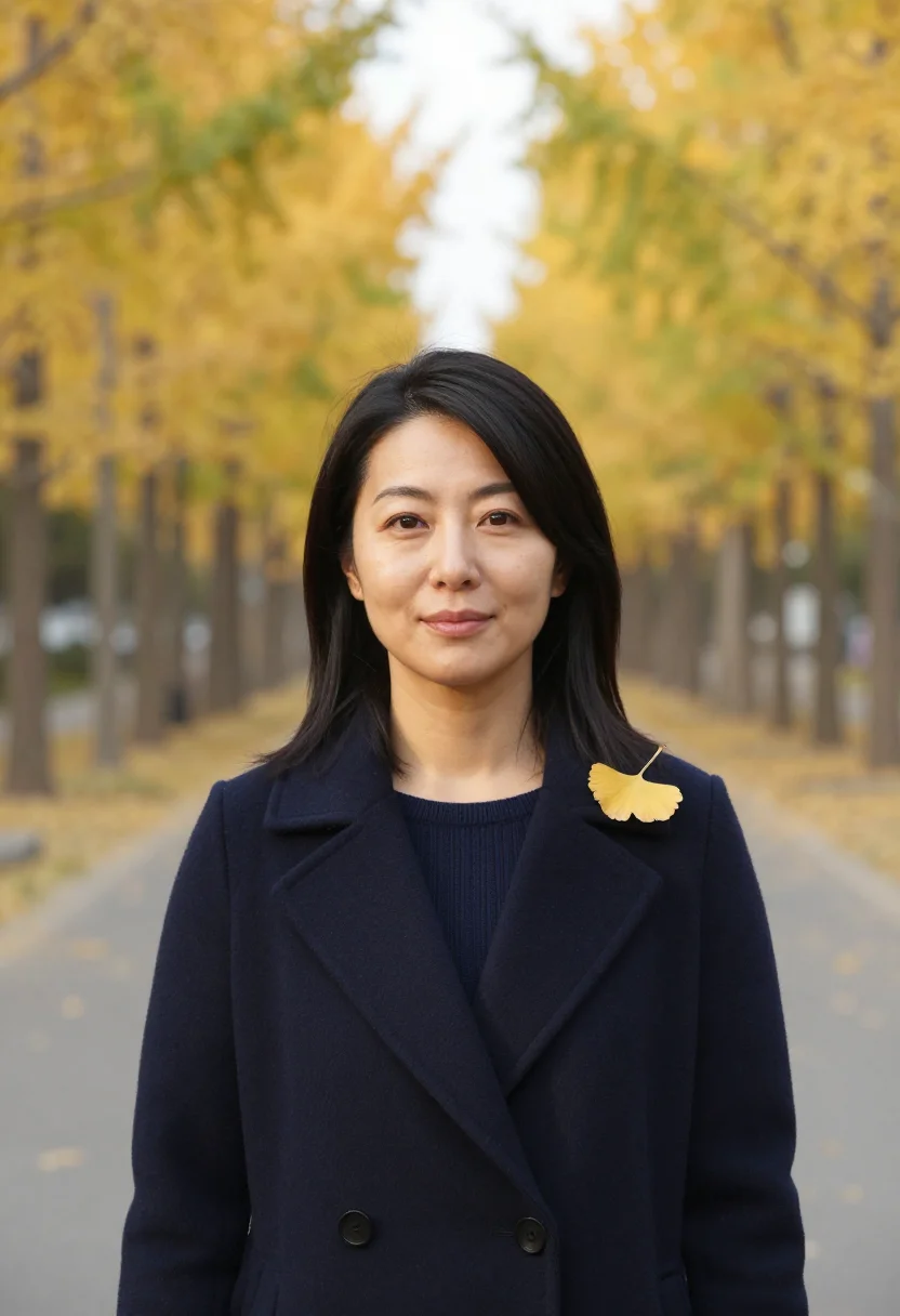 AI tokyo gaien executive ginkgo sample — portrait of a woman, framed as a tight headshot from the cro
