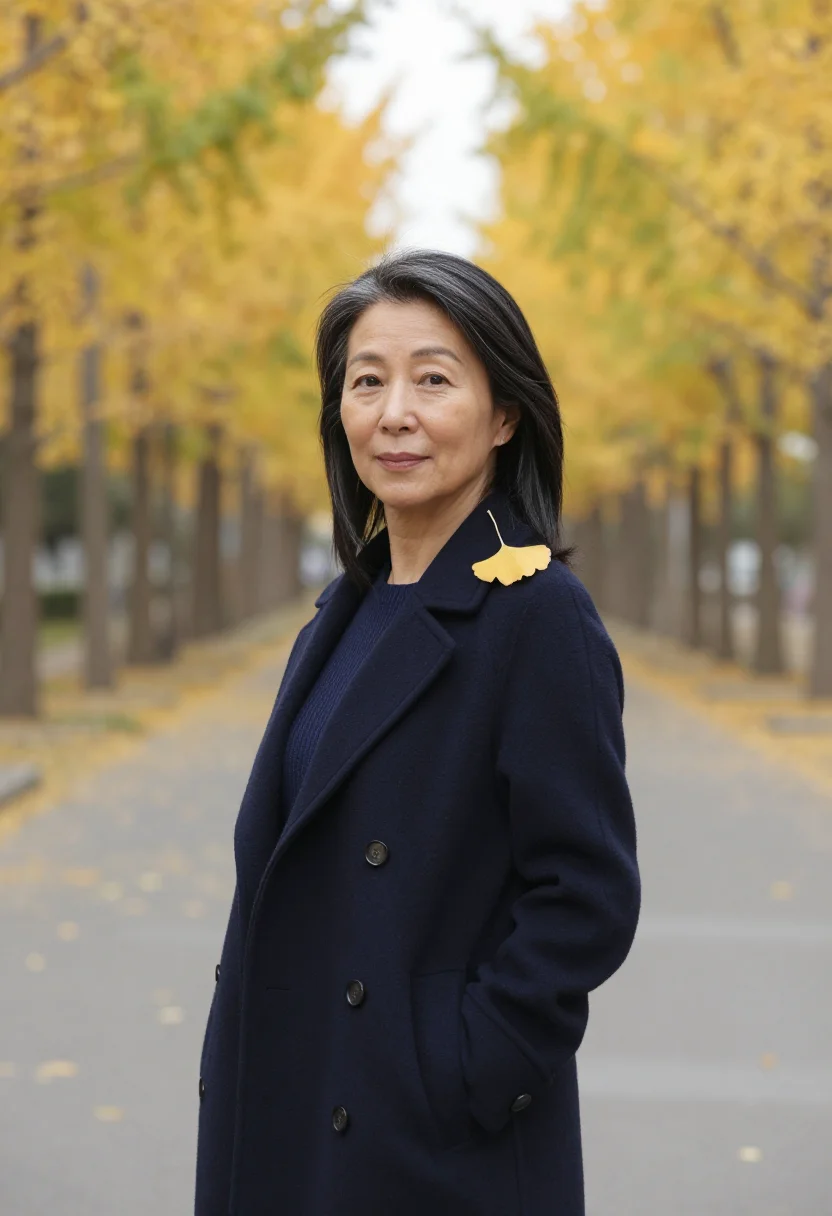 AI tokyo gaien executive ginkgo sample — portrait of a woman, framed chest-up from the ribs with the