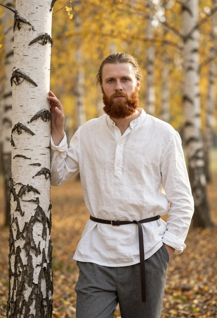 AI tolstoy yasnaya polyana birch gold sample — portrait of a man, framed half-length from the crown to the