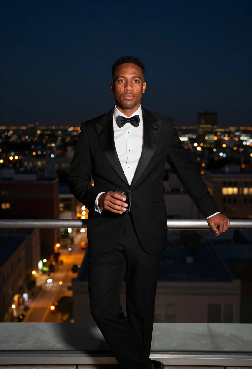AI tom ford tuxedo sample — portrait of a man, three-quarter-length portrait of a mixed-