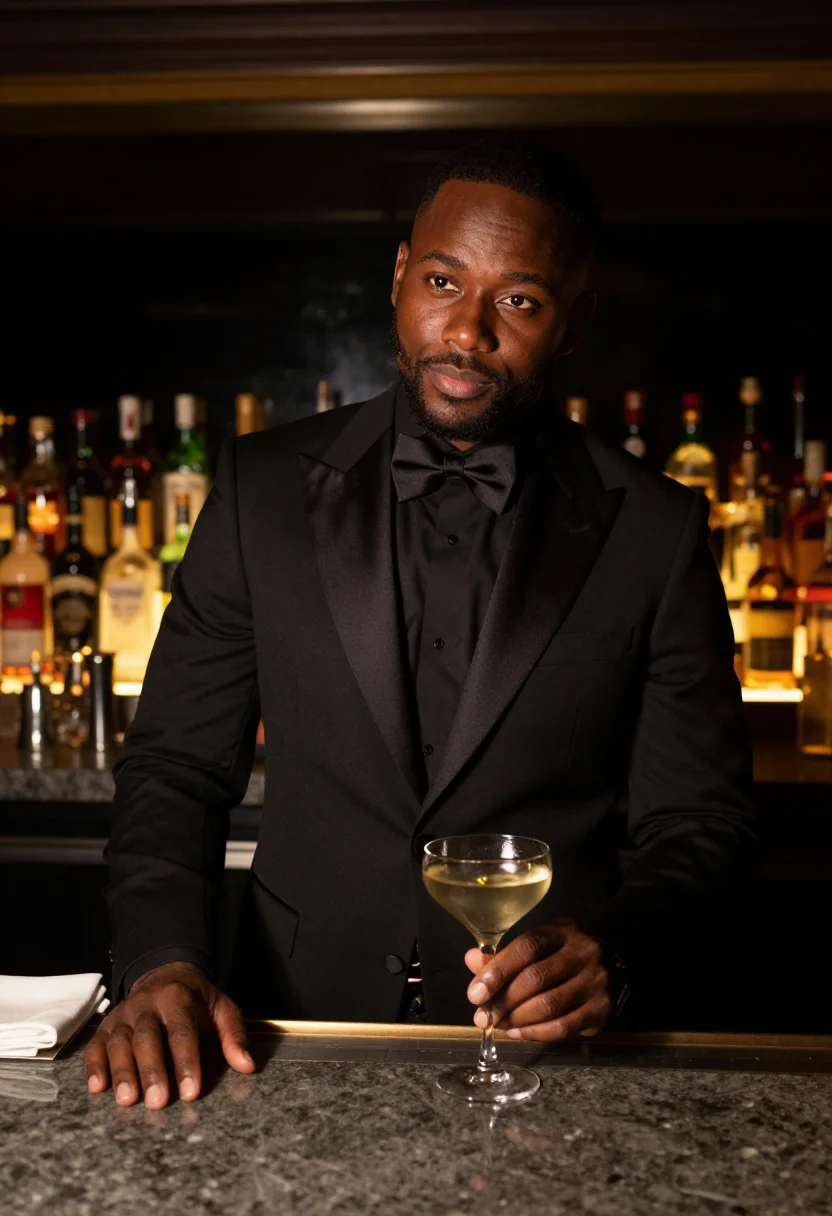 AI tom ford tuxedo sample — portrait of a man, chest-up portrait of a Black man with dee