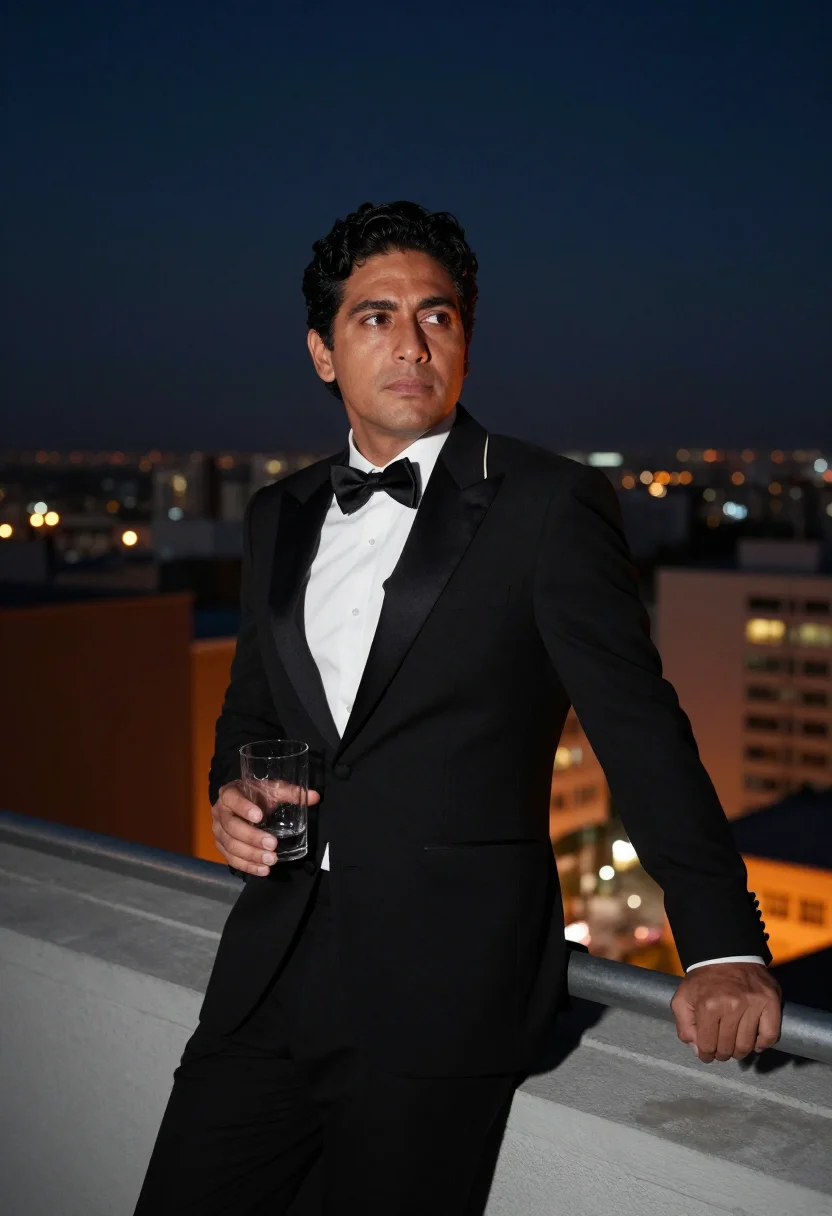 AI tom ford tuxedo sample — portrait of a man, half-length portrait of a Latin-American