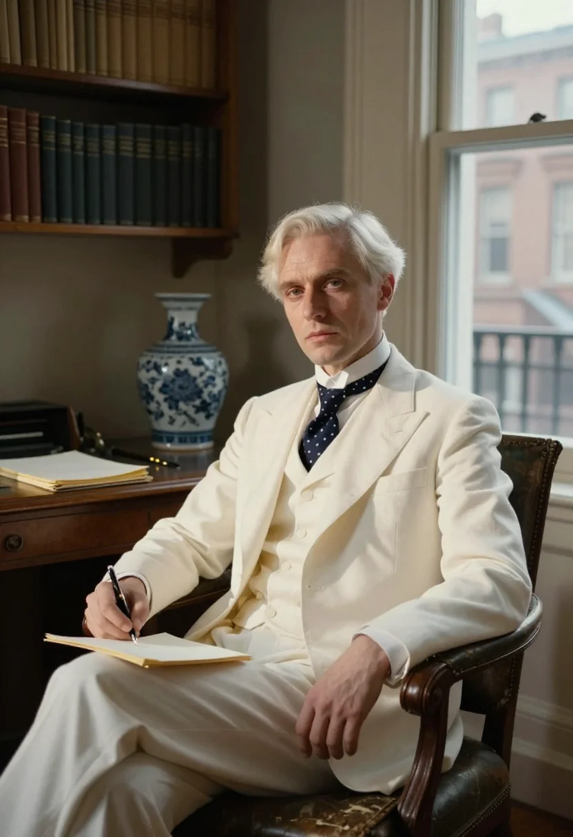 AI tom wolfe sample — portrait of a man, three-quarter-length portrait of a Wester