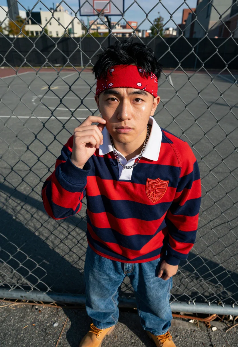 AI tommy 90s sample — portrait of a man, close portrait of an East-Asian man in hi