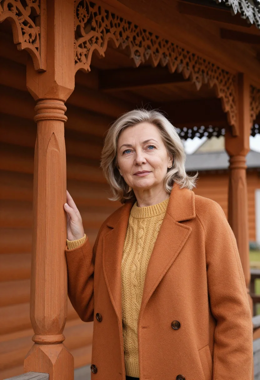 AI tomsk architect ochre timber sample — portrait of a woman, an architect in her early fifties with