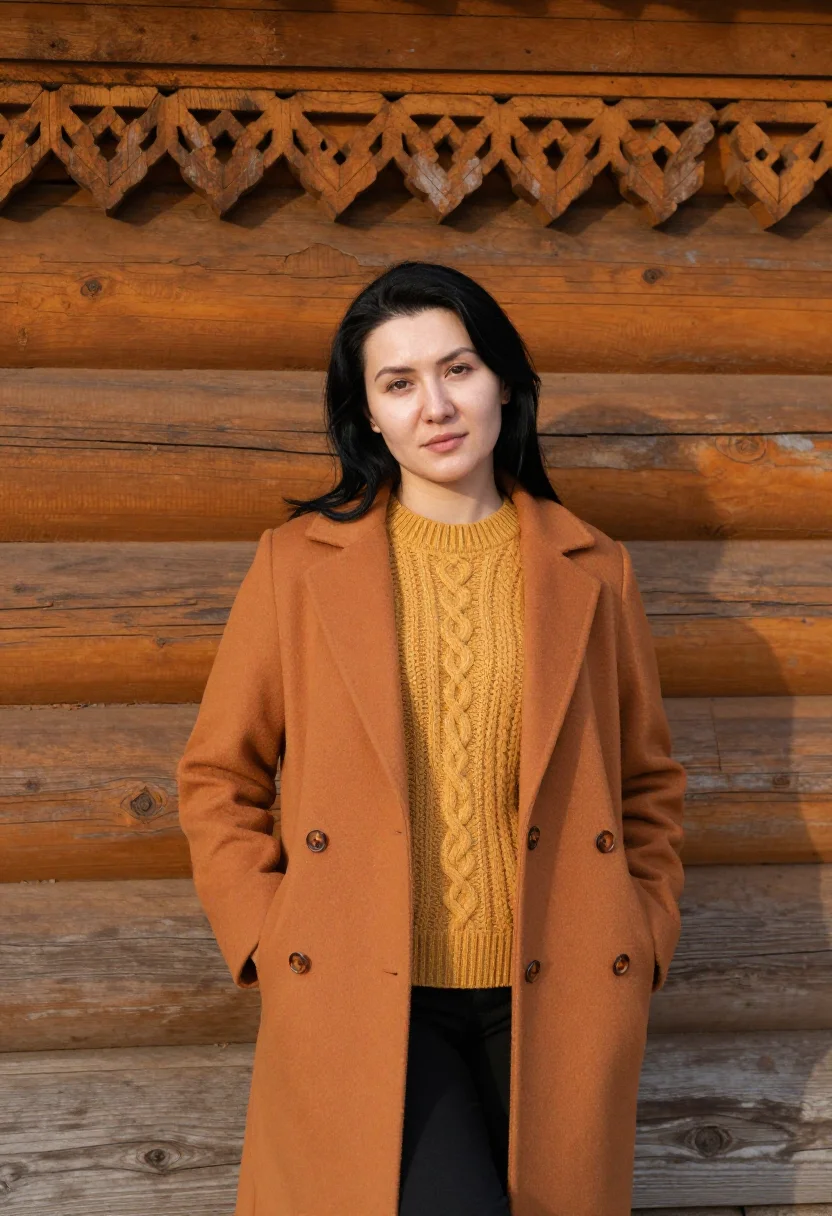 AI tomsk architect ochre timber sample — portrait of a woman, a Tatar architect in her mid-thirties w