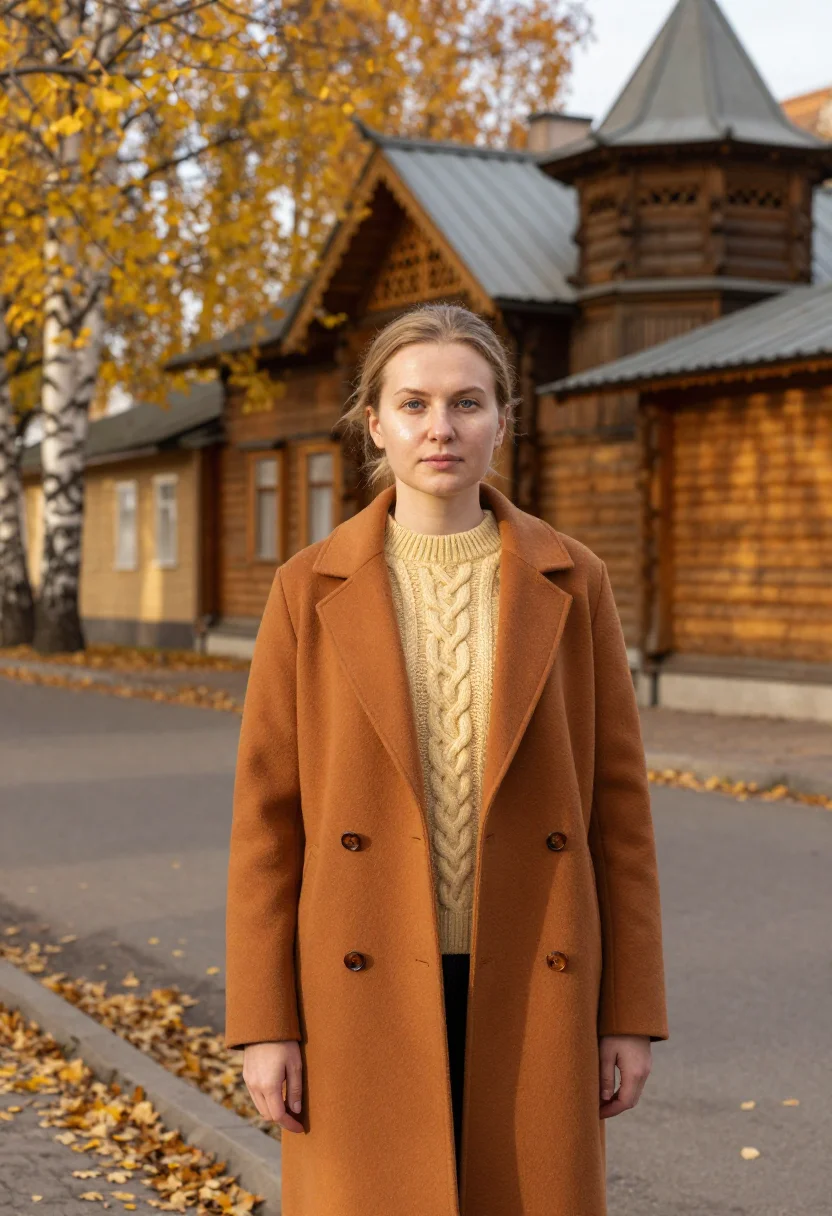 AI tomsk architect ochre timber sample — portrait of a woman, an architect in her late thirties with