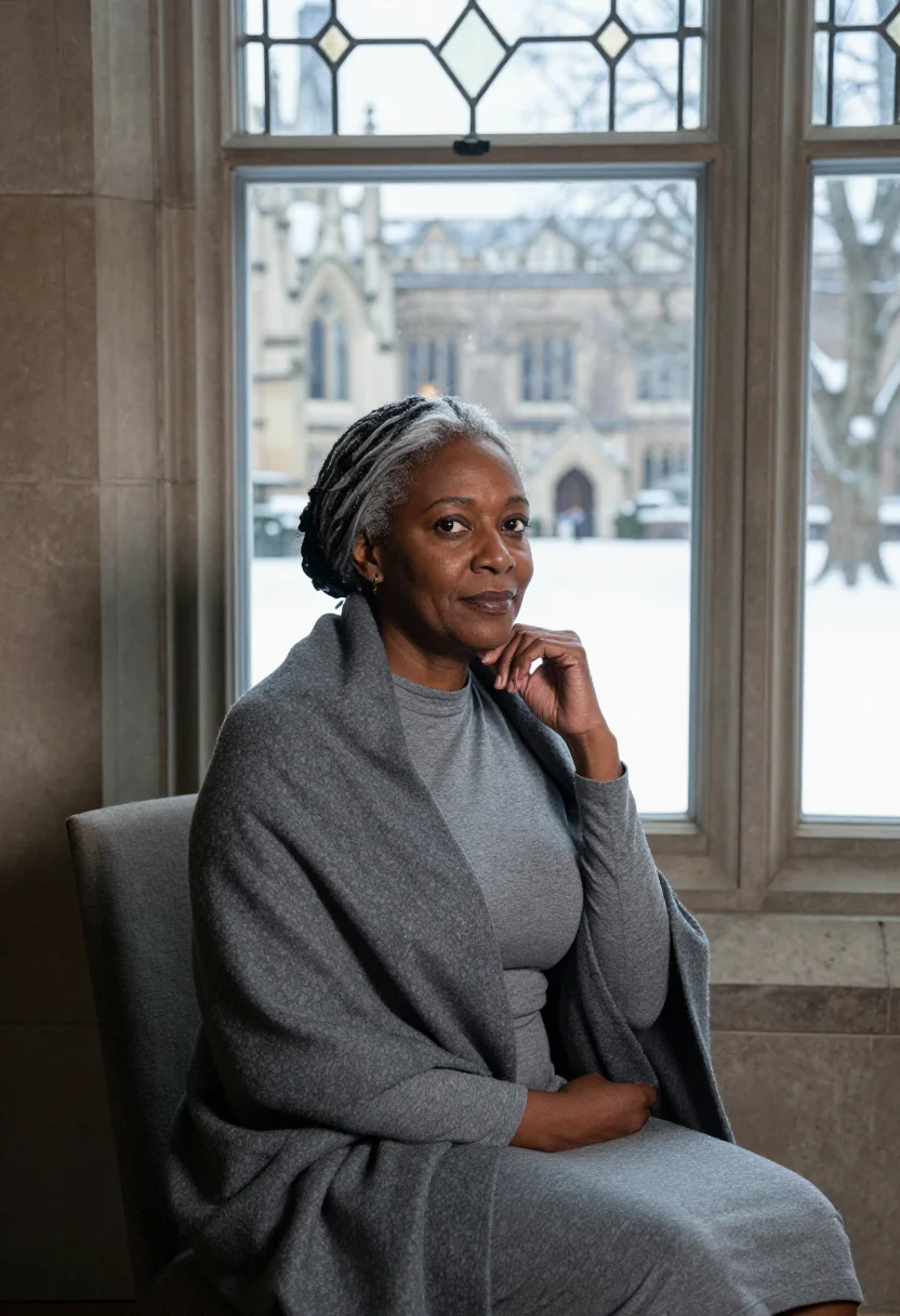 AI toni morrison princeton january grey sample — portrait of a woman, framed half-length, cropped at the hips