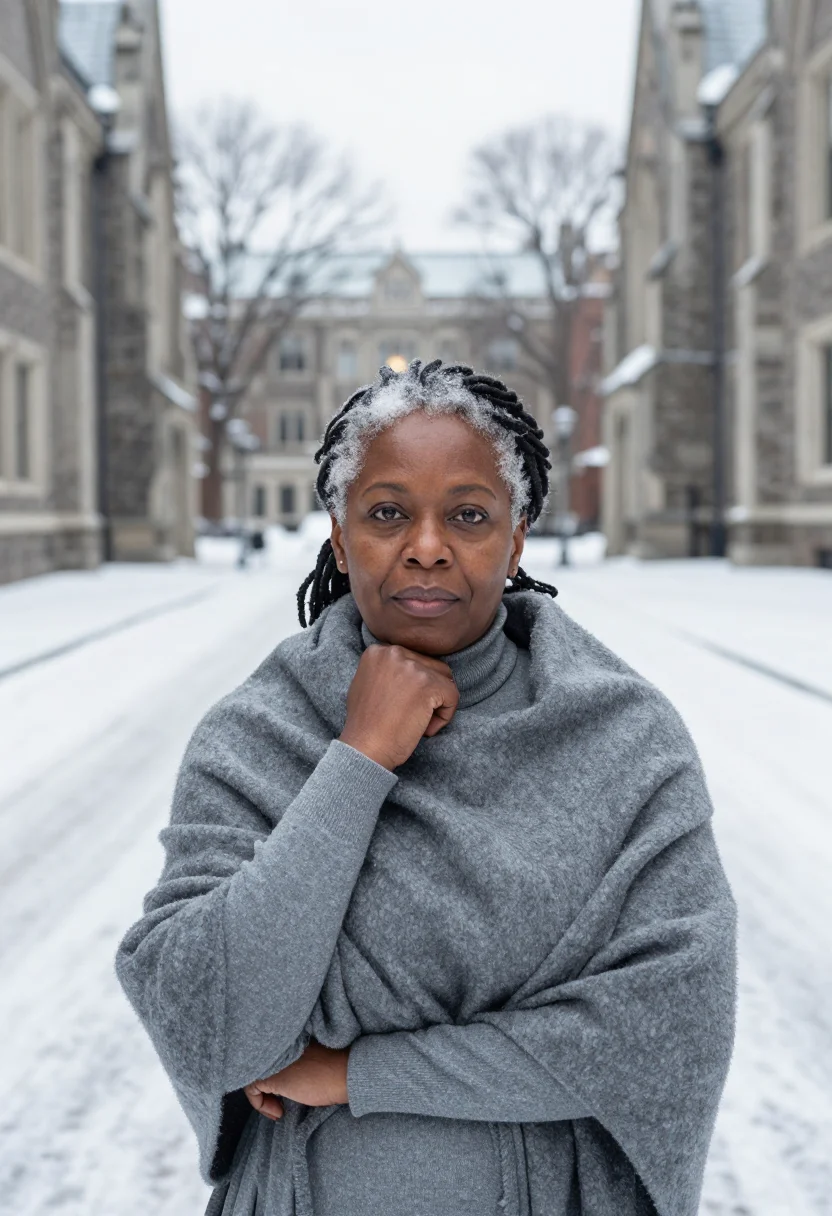 AI toni morrison princeton january grey sample — portrait of a woman, framed tight, head and shoulders, the b