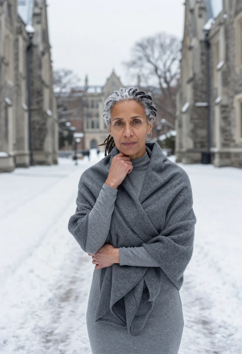 AI toni morrison princeton january grey sample — portrait of a woman, framed half-length, cropped at the hips