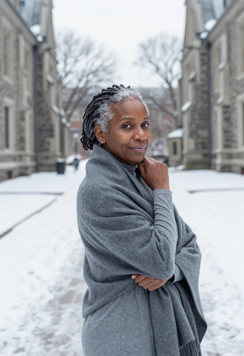 AI toni morrison princeton january grey sample — portrait of a woman, framed chest-up, cropped at the ribs, t