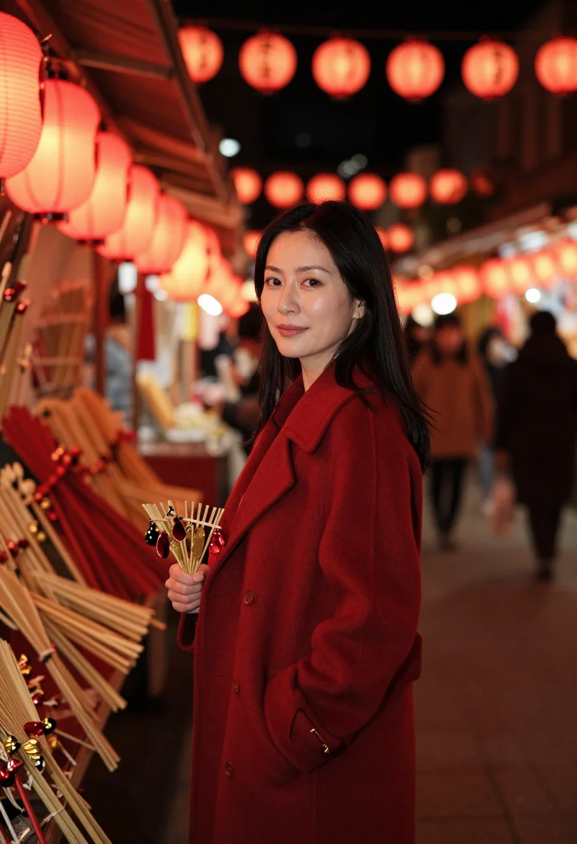 AI tori no ichi asakusa november red sample — portrait of a woman, framed half-length from the head to the