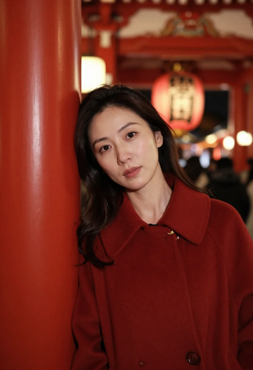 AI tori no ichi asakusa november red sample — portrait of a woman, framed tight, head and shoulders, the b