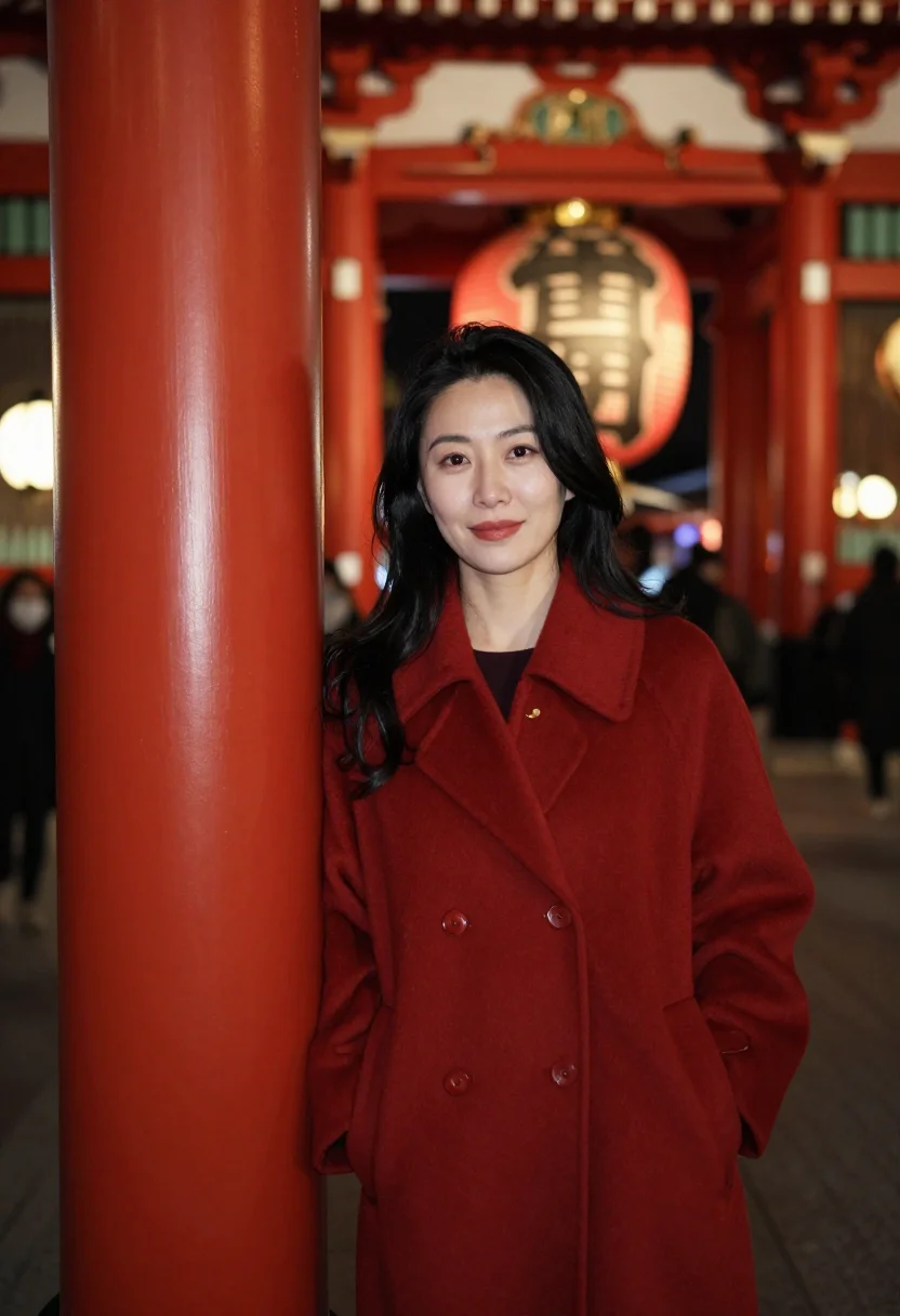 AI tori no ichi asakusa november red sample — portrait of a woman, framed half-length from the head to the