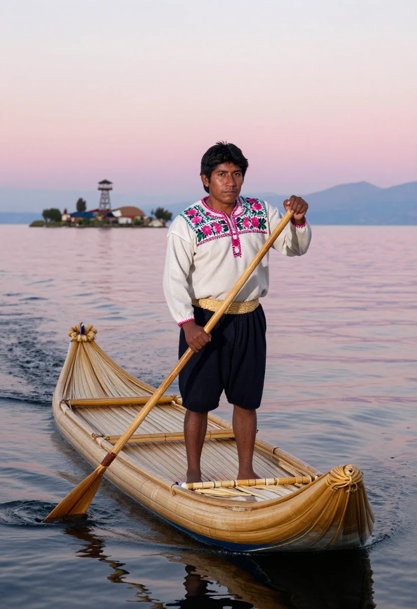 AI totora sample — portrait of an islander, full-length portrait of an Aymara m