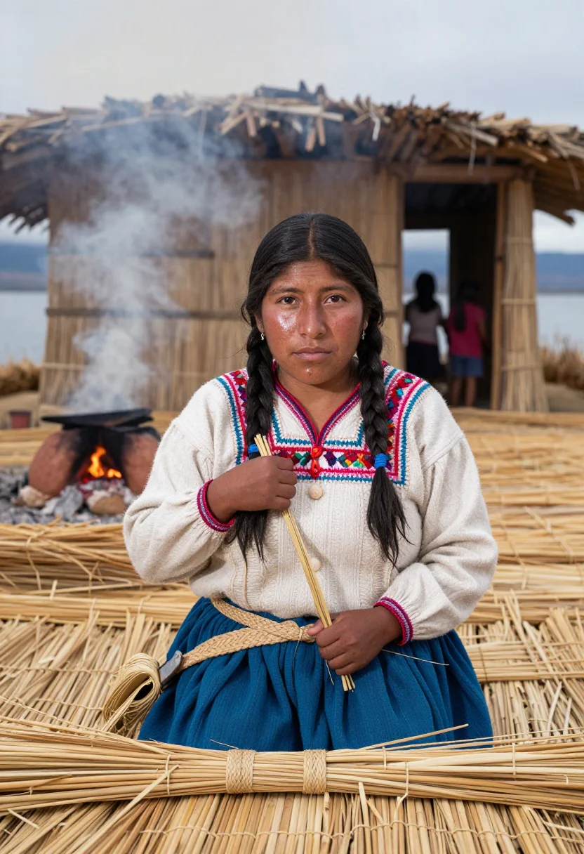 AI totora sample — portrait of an islander, half-length portrait of an Aymara w