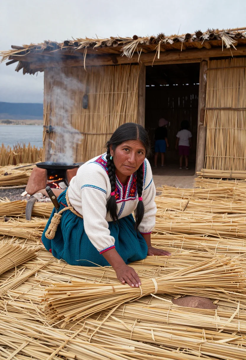 AI totora sample — portrait of an islander, full-length portrait of an Aymara w