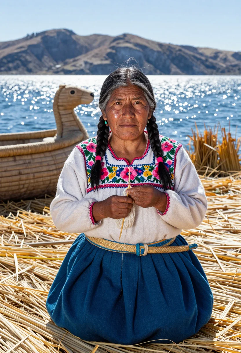 AI totora sample — portrait of an islander, half-length portrait of an Aymara w