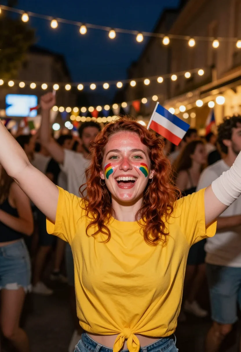 AI tour supporter sample — candid half-length supporter portrait in the celebrating cro