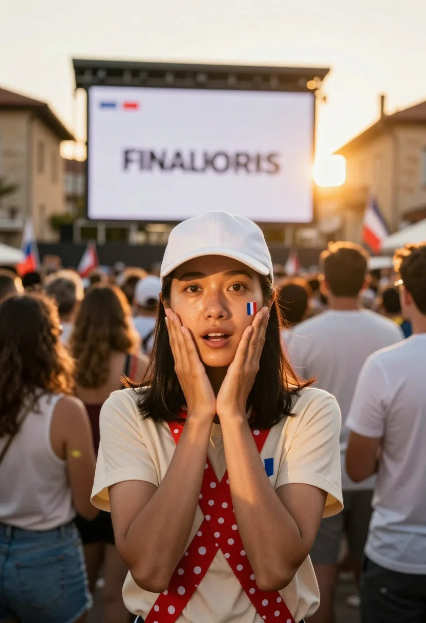 AI tour supporter sample — candid half-length supporter portrait in the finish-town cro