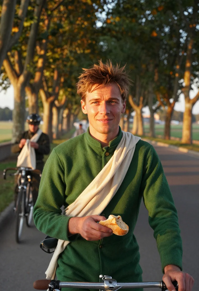 AI tour vintage sample — half-length period racing portrait of a heroic-era rider coa